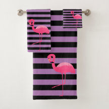 LILA SCHWARZES STRIPE FLAMINGO BADEZIMMER TOWEL SE