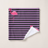 LILA SCHWARZES STRIPE FLAMINGO BADEZIMMER TOWEL SE BADHANDTUCH SET (Waschlappen)