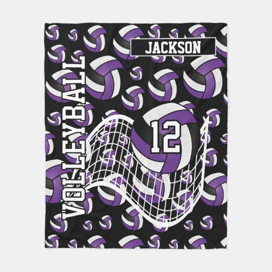 Lila, schwarzes und weißes Volleyballmuster Fleecedecke (Vorderseite)