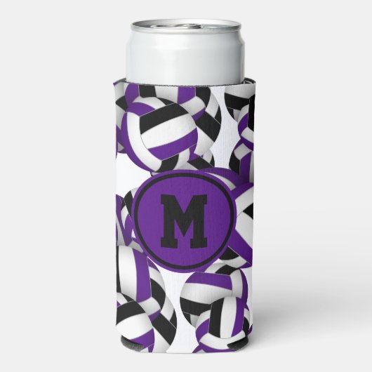 Lila schwarzes Volleyballmuster mit monogramm Selters Dosenkühler (Seltzer Rückseite)
