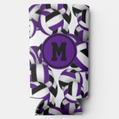 Lila schwarzes Volleyballmuster mit monogramm Selters Dosenkühler (Rückseite)