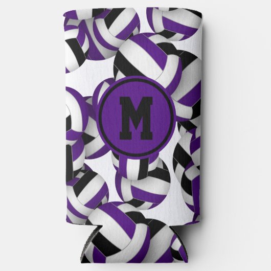 Lila schwarzes Volleyballmuster mit monogramm Selters Dosenkühler (Vorderseite)