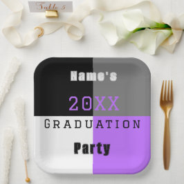 Lila Schwarzweiß-Graduierungspartei Pappteller