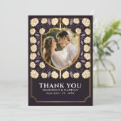 Lila Schwert- und Schildkrötenhochzeit Dankeskarte (Stehend Vorderseite)