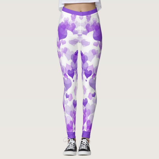 Lila schwimmende Herzen Leggings (Vorderseite)