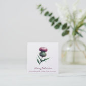 Lila Scottish Thistle Square Business Card Quadratische Visitenkarte (Stehend Vorderseite)