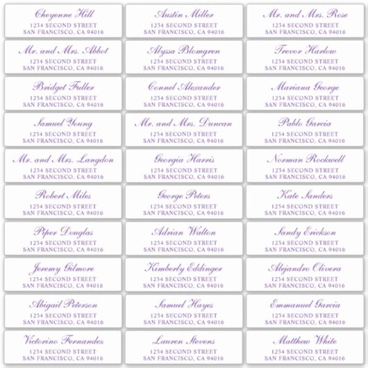 Lila Script Elegant Wedding Guest Address Labels (Vorderseite)