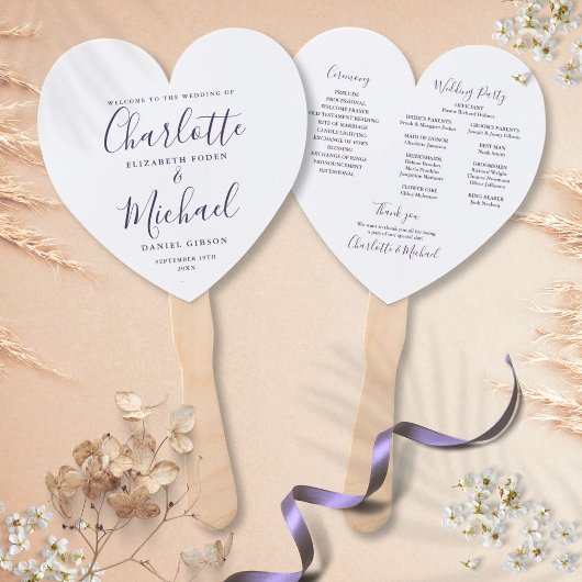 Lila Script-Hochzeitsprogramm Herz Fächer