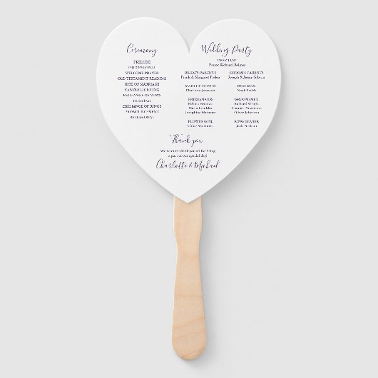 Lila Script-Hochzeitsprogramm Herz Fächer (Rückseite)