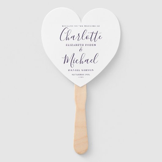 Lila Script-Hochzeitsprogramm Herz Fächer (Vorderseite)