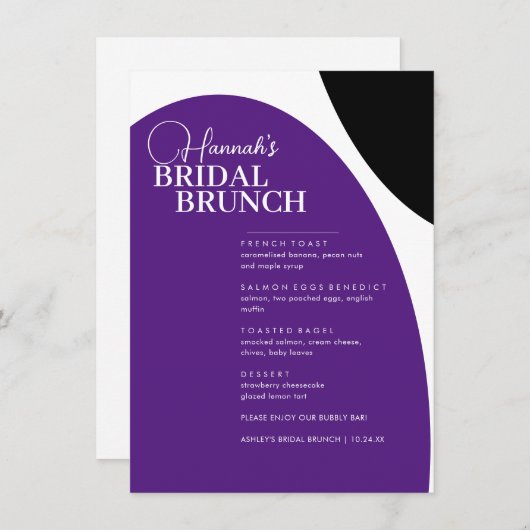 Lila Script Minimal Bridal Brunch Menü Menükarte (Vorne/Hinten)
