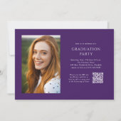 Lila Script QR Code 3 Foto Graduation Party Einladung (Rückseite)