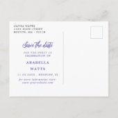 Lila Script Sweet 16 Foto Save the Date Ankündigungspostkarte (Rückseite)