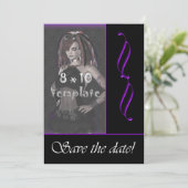 Lila Scroll Foto Goth Sweet 16 Save the Date (Stehend Vorderseite)