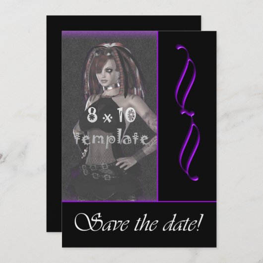 Lila Scroll Foto Goth Sweet 16 Save the Date (Vorne/Hinten)