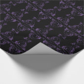 Lila Scrollwork Damask Goth Wrapping Paper Geschenkpapier (Ecke)