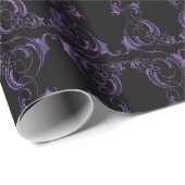 Lila Scrollwork Damask Goth Wrapping Paper Geschenkpapier (Rolleneckpunkt)