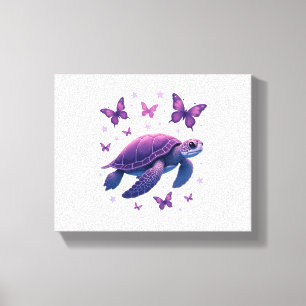 Lila - Sea Turtle Butterfly T - Shirt Leinwanddruck