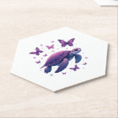 Lila - Sea Turtle Butterfly T - Shirt Untersetzer (angewinkelt)