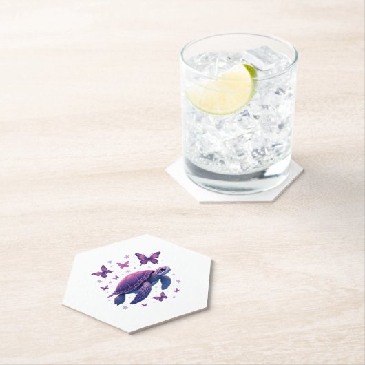 Lila - Sea Turtle Butterfly T - Shirt Untersetzer (Vor Ort)