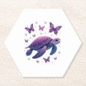 Lila - Sea Turtle Butterfly T - Shirt Untersetzer (Vorderseite)