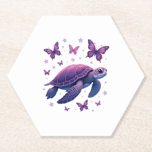 Lila - Sea Turtle Butterfly T - Shirt Untersetzer (Vorderseite)
