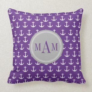 Lila Seeanker-Druck-Monogrammthrow-Kissen Kissen