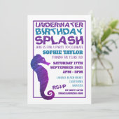 Lila Seepferd, Aquatic Birthday Party Einladung (Stehend Vorderseite)