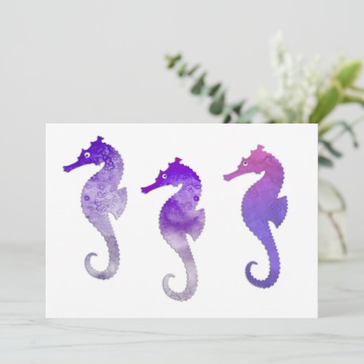 Lila Seepferd Einladung (Stehend Vorderseite)