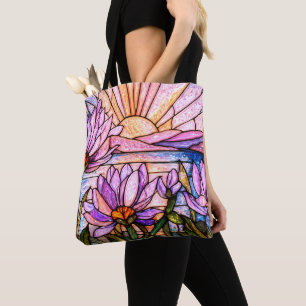 Lila Seerose Falsches Buntglas Sonnenaufgang Sonne Tasche