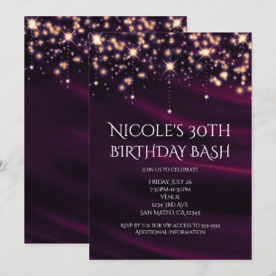 Lila Seide & Gold Sparkle Glam Party Einladung