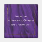 Lila Seidenhochzeit und Gold Save the Date Magnet (Vorne)