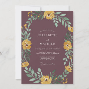 Lila-Senf-Laub-Eukalyptus-Hochzeit Einladung