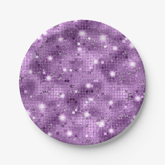 Lila Sequin Glitzer Hochzeit Pappteller (Vorderseite)