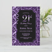 Lila Sequins 21. Geburtstags-Party Einladung (Stehend Vorderseite)
