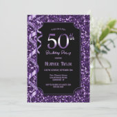 Lila Sequins 50. Geburtstagsparty Einladung (Stehend Vorderseite)