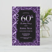 Lila Sequins 60. Geburtstagsparty Einladung (Stehend Vorderseite)