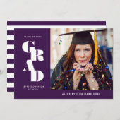 Lila Serif Single Foto Abschluss Ankündigung (Vorne/Hinten)