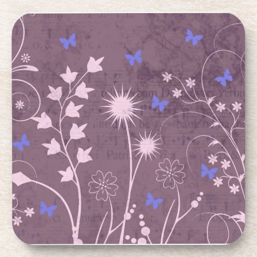 Lila Set mit Flora und Buttefly von 6 Untersetzer (Vorderseite)