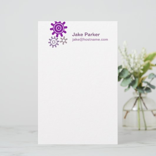 Lila Set von Gears Briefpapier (Stehend Vorderseite)