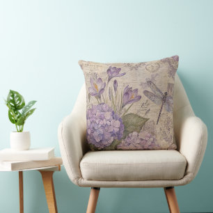 Lila Shabby Chic Hortensien Kissen
