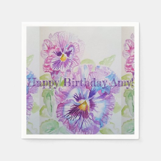 Lila Shabby Pansy Watercolor Serviette Napkins (Vorderseite)