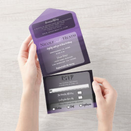 Lila Shades Watercolor Minimal Moderne Hochzeit All In One Einladung