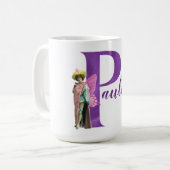 Lila Shimmer Illustrierter Buchstabe P Kaffeetasse (Vorderseite Links)