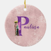 Lila Shimmer Illustrierter Buchstabe P Name Keramik Ornament (Hinten)