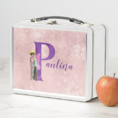 Lila Shimmer Illustrierter Buchstabe P Name Metall Brotdose (Beispiel)