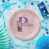 Lila Shimmer Illustrierter Buchstabe P Name Pappteller (Party)