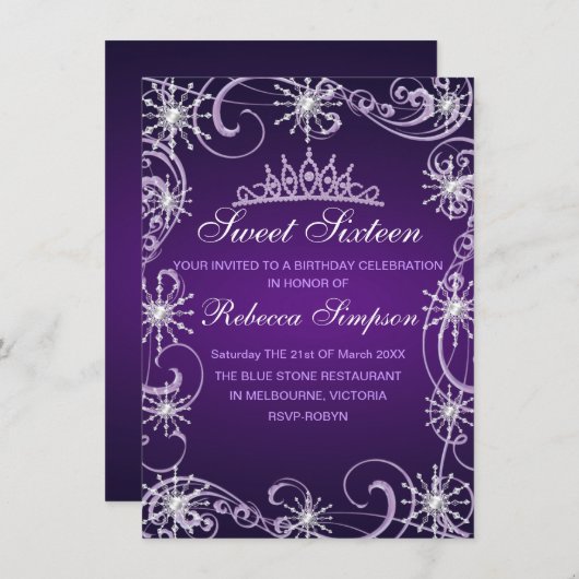 Lila Shimmer Snowflake Geburtstag einladen Einladung (Vorne/Hinten)