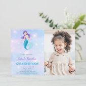 Lila Shine Mermaid Geburtstagsaufenthalte Einladung (Stehend Vorderseite)