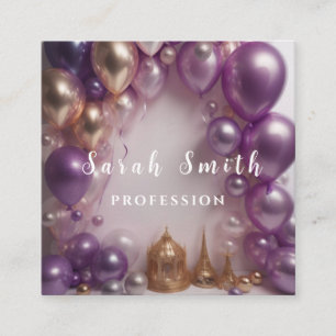 Lila Shiny Balloons Party Wedding Glitzer Quadratische Visitenkarte